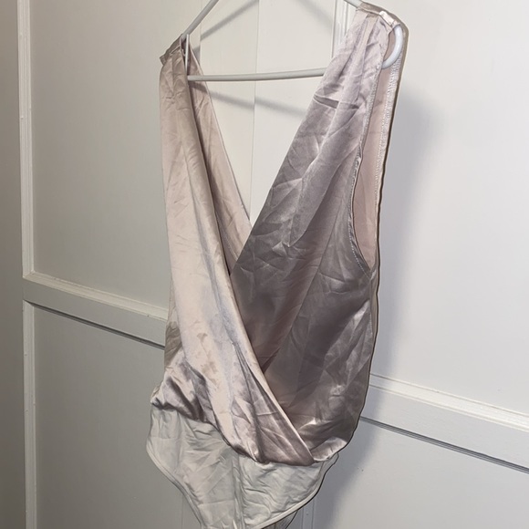 Zara Small Champagne Satin Pleated Bodysuit - Picture 8 of 9